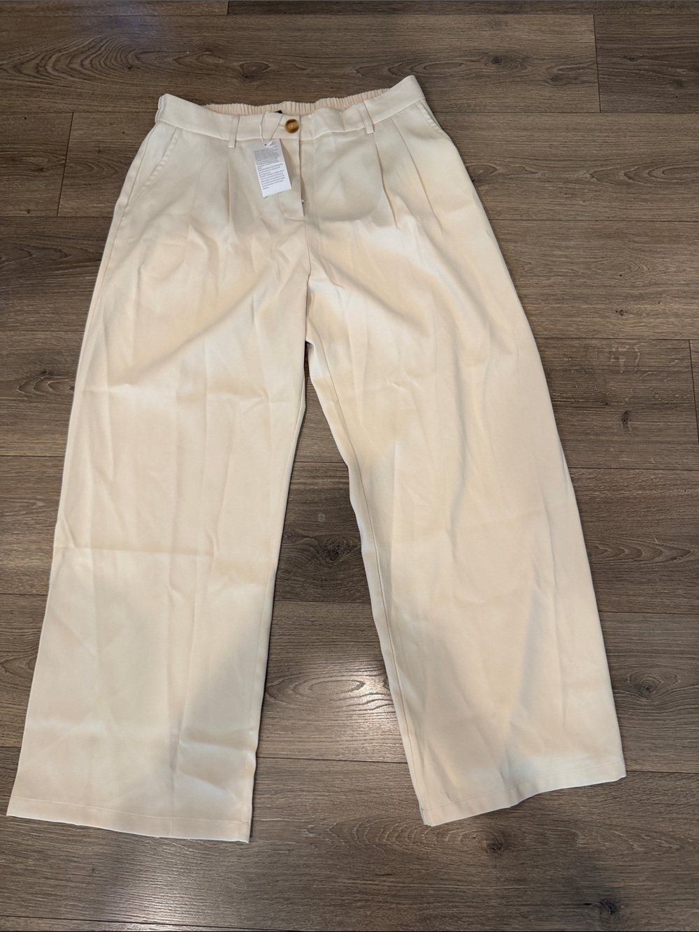 Cream Wide-Leg Women's Pants